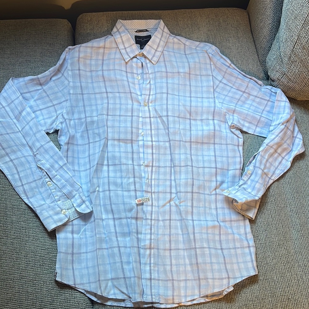 💥50% sale💥Black and Brown Plaid linen shirt sz L #O255